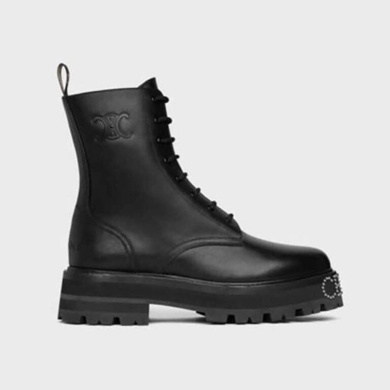 Celine Women Lace-up Boot with Studded Outsole Celine Bulky in Shiny Bull-Black