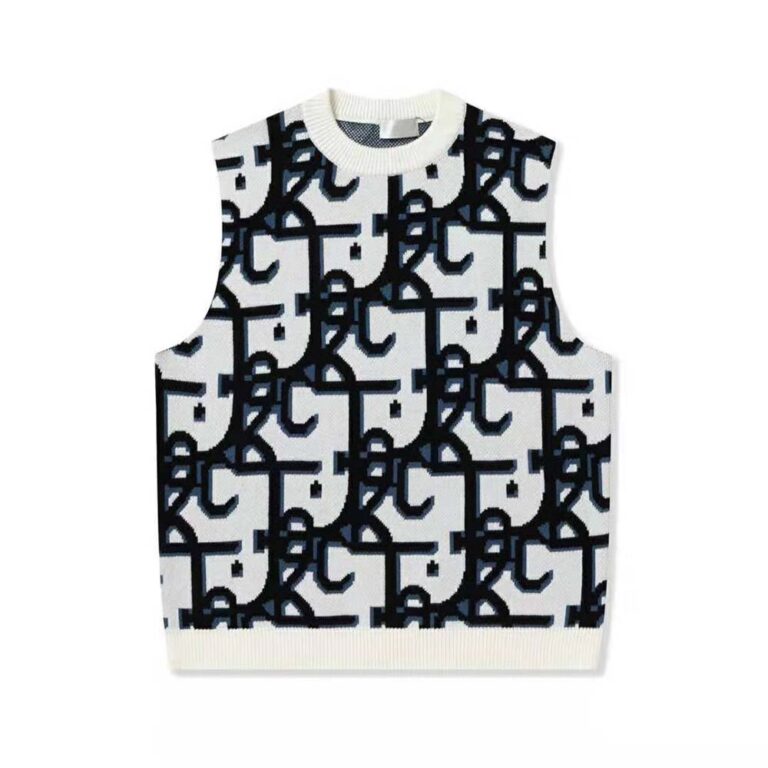 Dior Men Oversized Cactus Jack Dior Sleeveless Sweater Beige and Black Cashmere Jacquard
