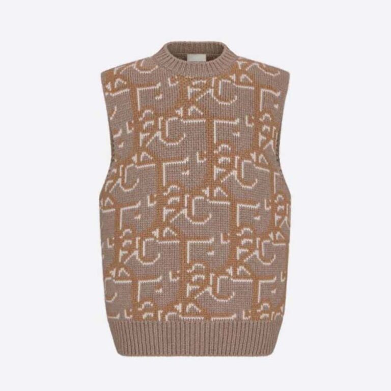 Dior Men Oversized Cactus Jack Dior Sleeveless Sweater Beige and Brown Cashmere Jacquard