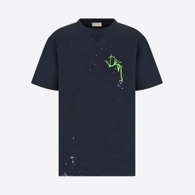 Dior Men Oversized Cactus Jack Dior T-shirt Navy Blue Cotton Jersey
