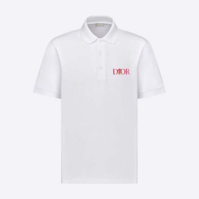 Dior Men Relaxed-Fit Dior Jardin Polo Shirt White Cotton Piqué