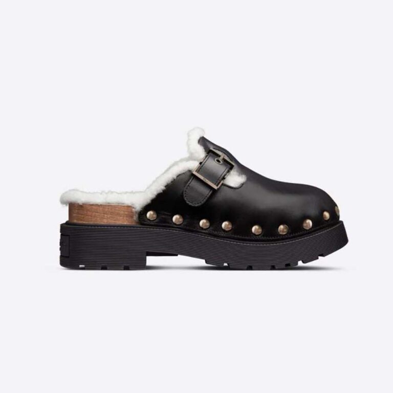 Dior Women Diorquake Clog Black Calfskin and White Shearling