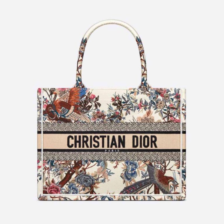 Dior Women Medium Dior Book Tote Ecru Multicolor Dior Jardin D'Hiver Embroidery