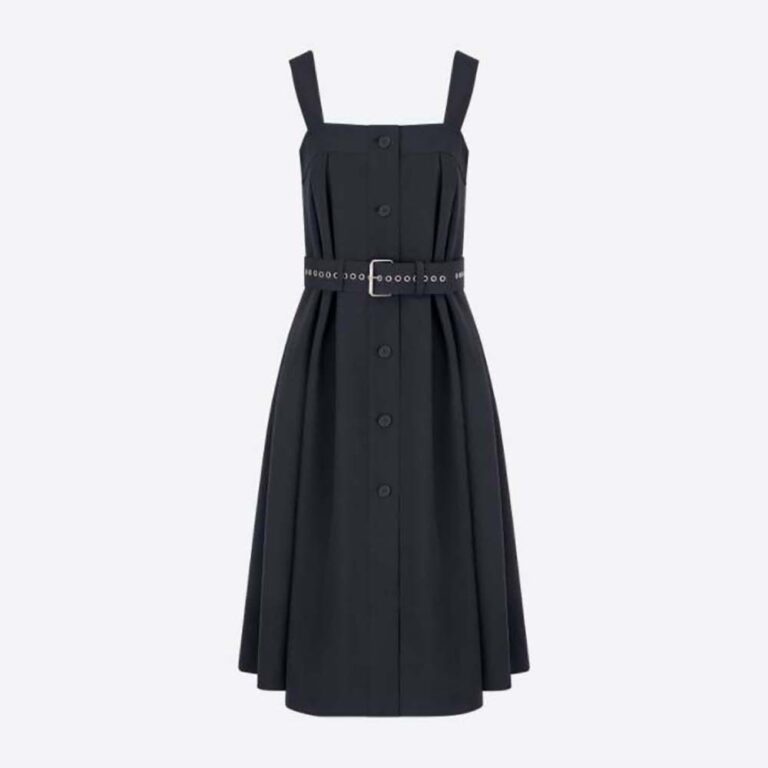 Dior Women Mid-Length Belted Dress Black Wool and Mohair
