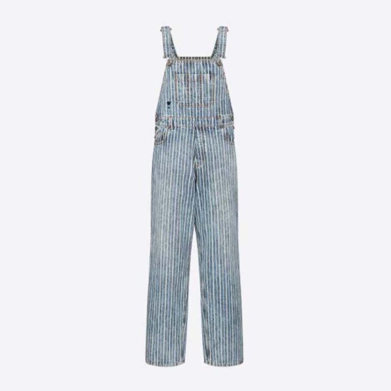 Dior Women Overalls Blue Faded Cotton Denim with Stripes