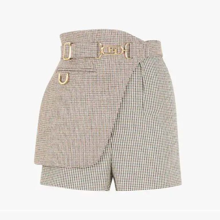 Fendi Women Beige Houndstooth Wool Shorts