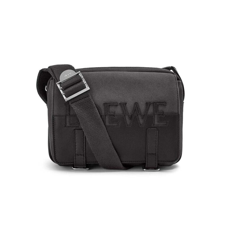 Loewe Men Signature XS Military Messenger Bag in Canvas and Classic Calfskin