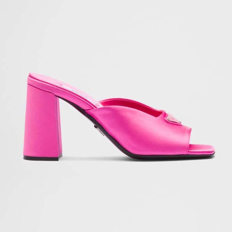 Prada Women High-Heeled Satin Slides-Rose