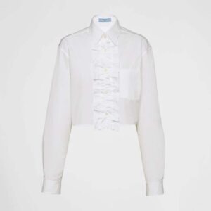 Prada Women Poplin Shirt with Triangle Logo with Sartorial Label