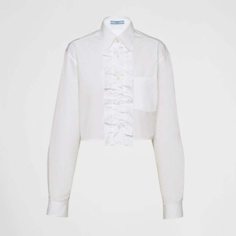 Prada Women Poplin Shirt with Triangle Logo with Sartorial Label