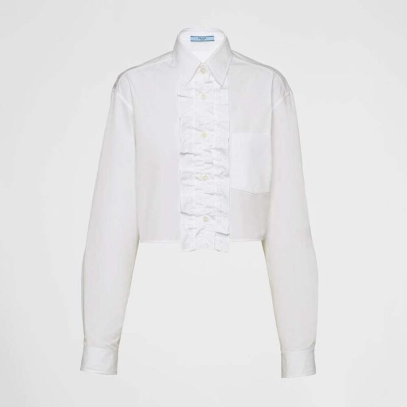 Prada Women Poplin Shirt with Triangle Logo with Sartorial Label