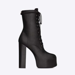 Saint Laurent YSL Women Cherry Lace-up Platform Booties in Smooth Leather