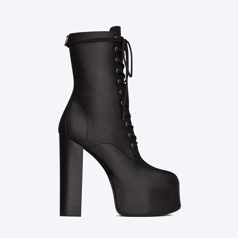Saint Laurent YSL Women Cherry Lace-up Platform Booties in Smooth Leather