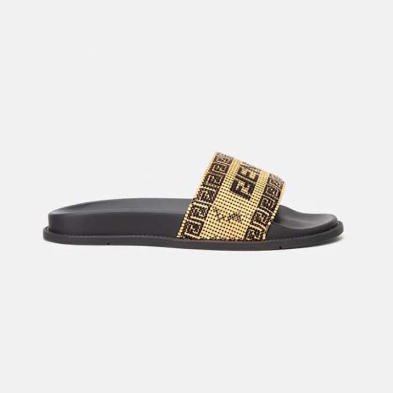 Versace Unisex Fendace Logo Metal Mesh Sliders-Black