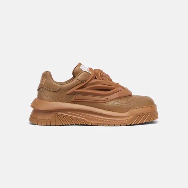 Versace Unisex Odissea Sneakers are Set on Rubber Soles with Perforated Toe Caps-Brown