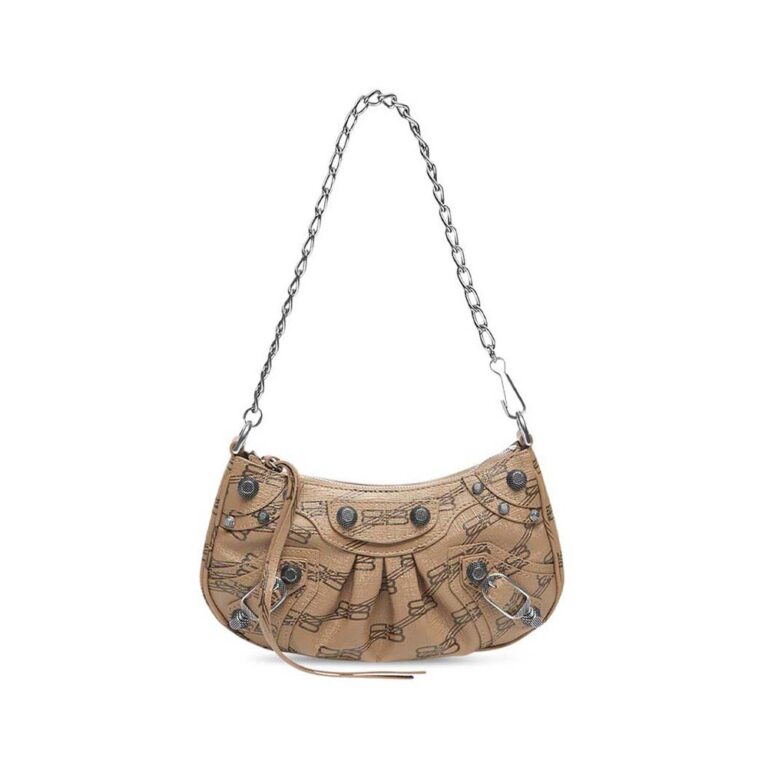 Balenciaga Women Le Cagole Mini Bag with Chain BB Monogram Coated Canvas in Beige