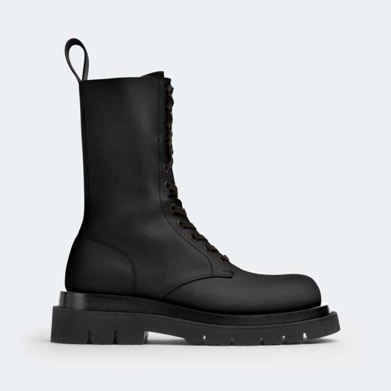 Bottega Veneta Women Lug Lace-Up Boot in Calfskin Leather-Black