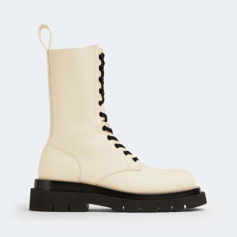 Bottega Veneta Women Lug Lace-Up Boot in Calfskin Leather-White