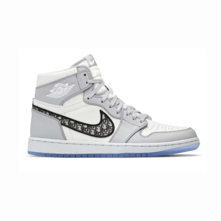 Dior Men Air Jordan 1 Low High-Top Sneaker Gray and White Smooth Calfskin