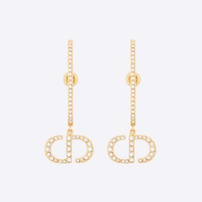 Dior Women 30 Montaigne Earrings Gold-Finish Metal and White Crystals