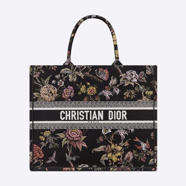 Dior Women Large Dior Book Tote Black Multicolor Dior Jardin Botanique Embroidery