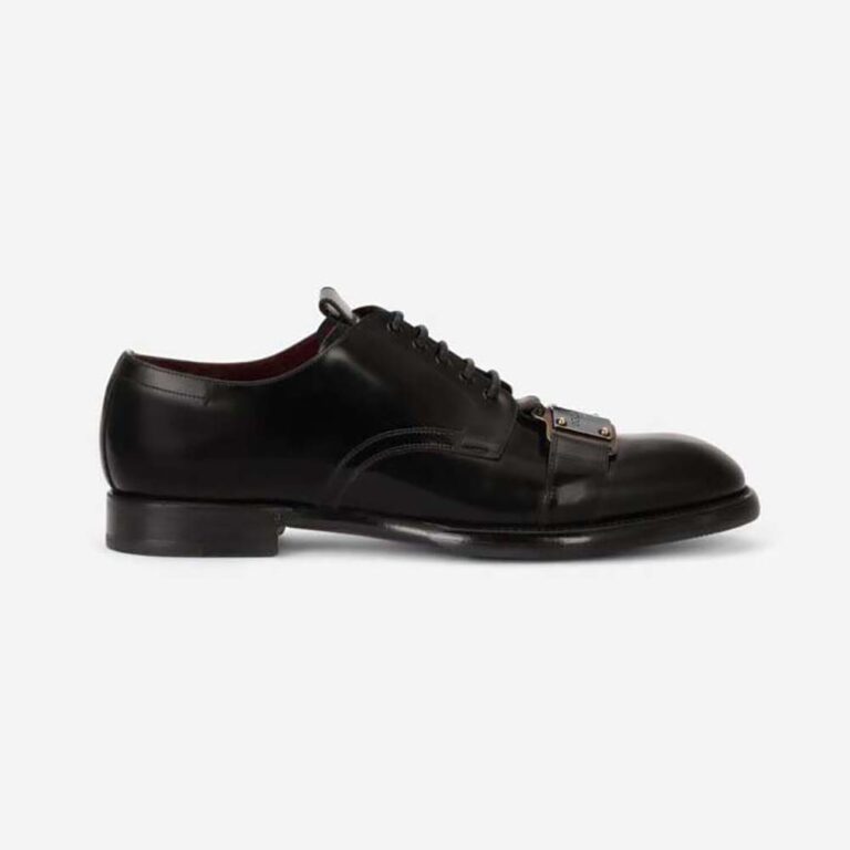 Dolce Gabbana D&G Men Brushed Calfskin Derby Shoes with Branded Plate