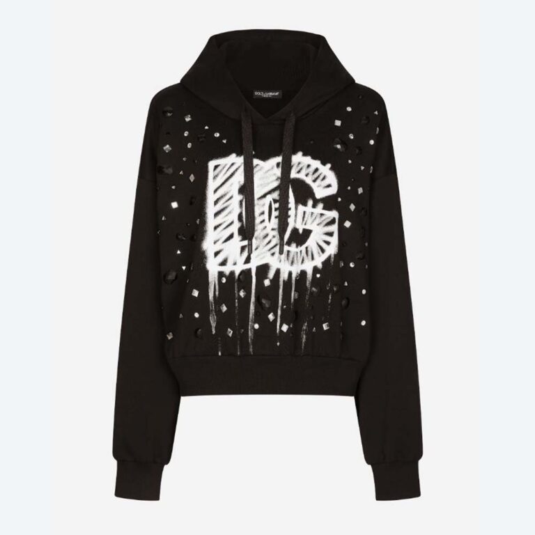 Dolce Gabbana D&G Women Jersey Sweatshirt with DG Logo Print-Black