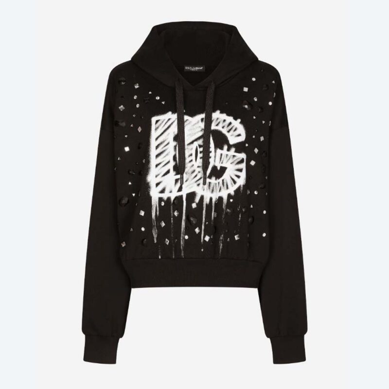 Dolce Gabbana D&G Women Jersey Sweatshirt with DG Logo Print-Black