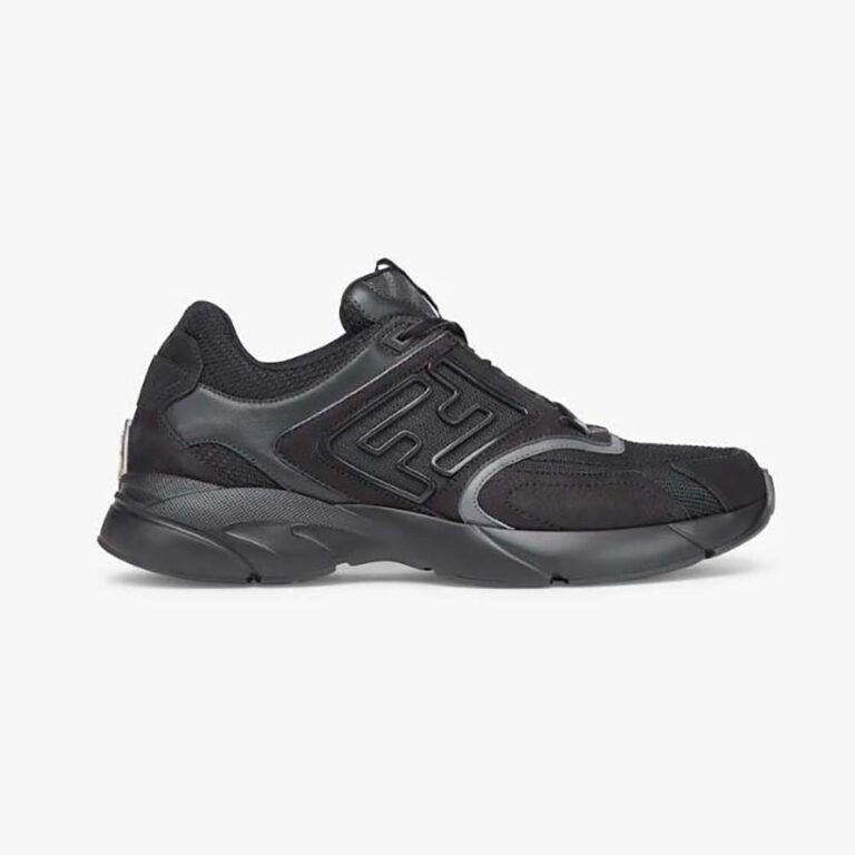 Fendi Men Faster Trainers Black Nubuck Leather Low-Tops