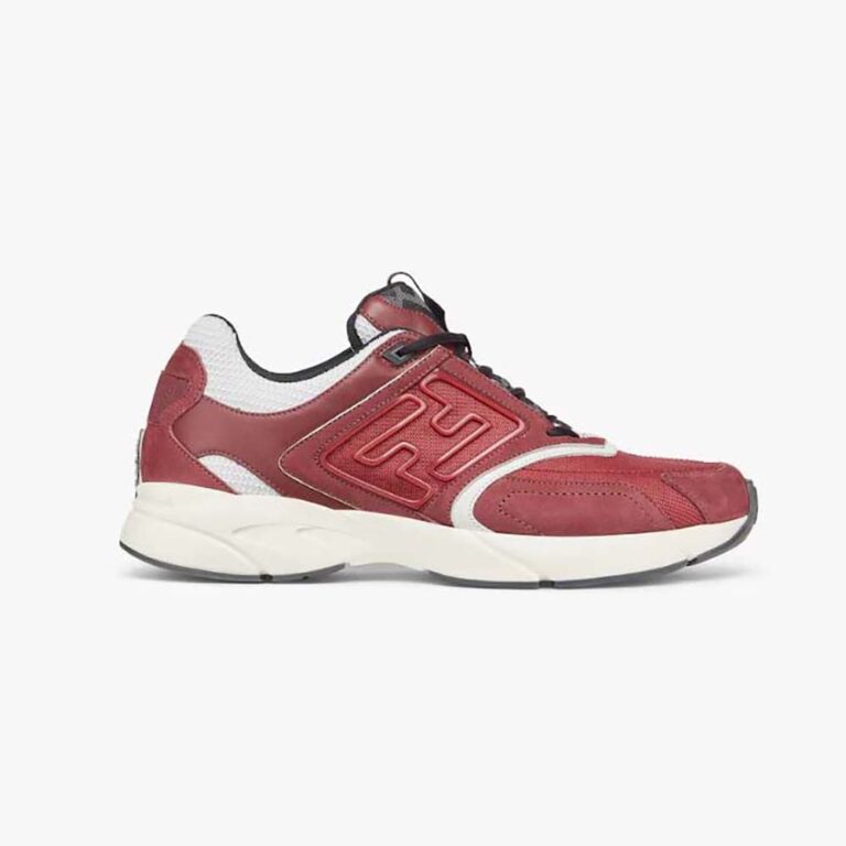Fendi Men Faster Trainers Burgundy Nubuck Leather Low-Tops