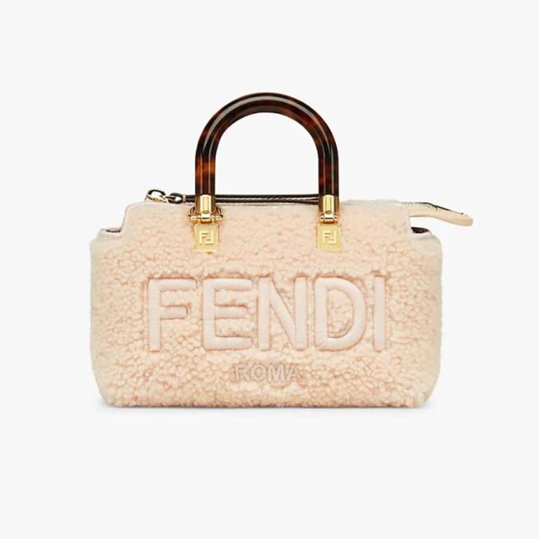Fendi Women By The Way Mini Light Pink Sheepskin Small Boston Bag