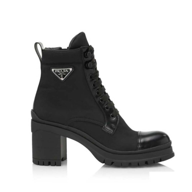 Prada Women Brushed Leather and Nylon Booties