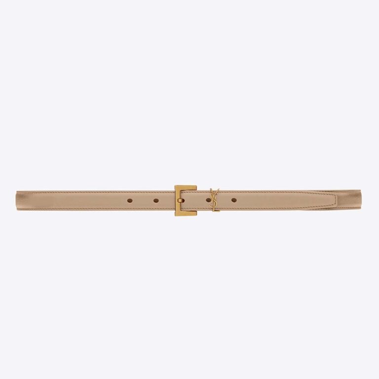 Saint Laurent YSL Women Cassandre Thin Belt with Square Buckle in Lacquered Leather