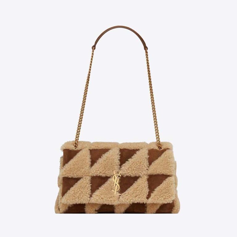 Saint Laurent YSL Women Jamie Medium Chain Bag "Carré Rive Gauche" in Suede and Shearling Patchwork