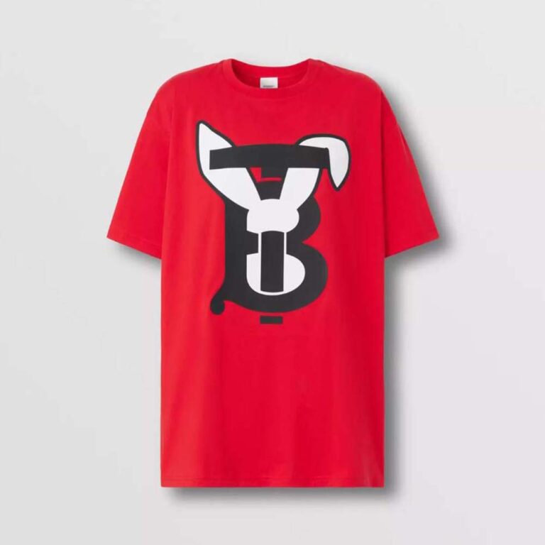 Burberry Women Rabbit Print Cotton Oversized T-shirt-Red