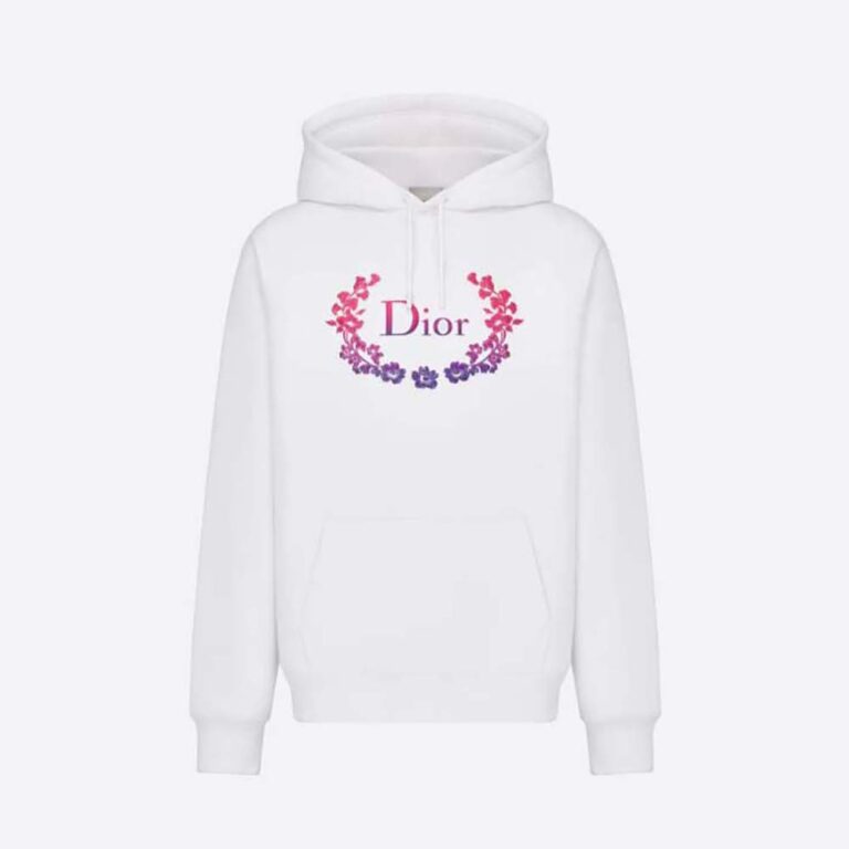 Dior Men Relaxed-Fit Hooded Sweatshirt White Cotton Fleece