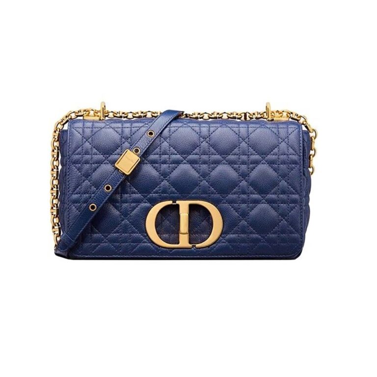 Dior Women Medium Dior Caro Bag Royal Blue Supple Cannage Calfskin