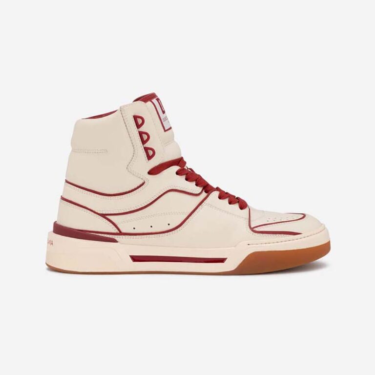 Dolce Gabbana D&G Unisex Calfskin Nappa New Roma Mid-Top Sneakers-Beige