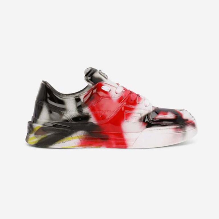 Dolce Gabbana D&G Unisex Calfskin New Roma Sneakers with Spray-Paint Graffiti Print