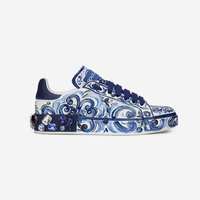 Dolce Gabbana D&G Unisex Majolica-Print Calfskin Portofino Sneakers