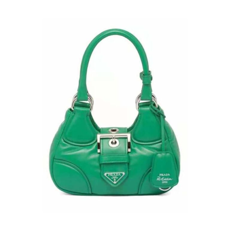 Prada Women Moon Re-Nylon and Leather Bag-Green