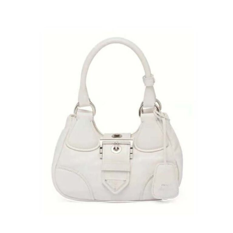 Prada Women Moon Re-Nylon and Leather Bag-White