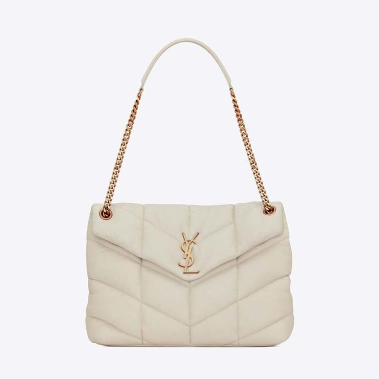 Saint Laurent YSL Women Puffer Medium Chain Bag in Quilted Lambskin-White