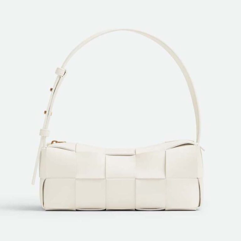 Bottega Veneta Women Small Brick Cassette Intreccio Leather Shoulder Bag-White