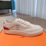 Hermes Unisex Get Sneaker in Calfskin with Signature Hermès Paris Stencil-White