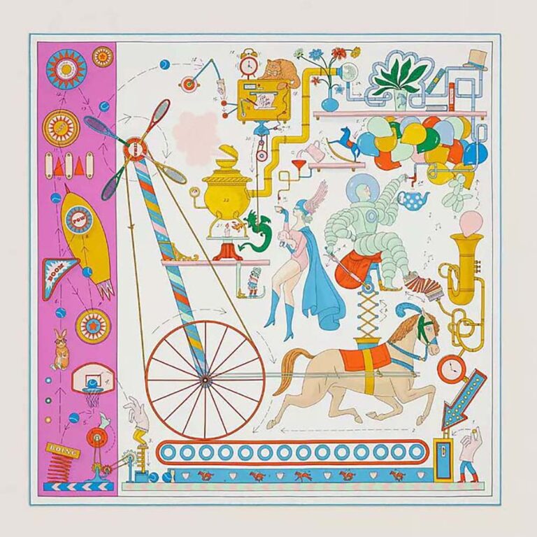 Hermes Women Tea for Two Scarf 90 in Silk Twill with Hand-Rolled Edges-Pink