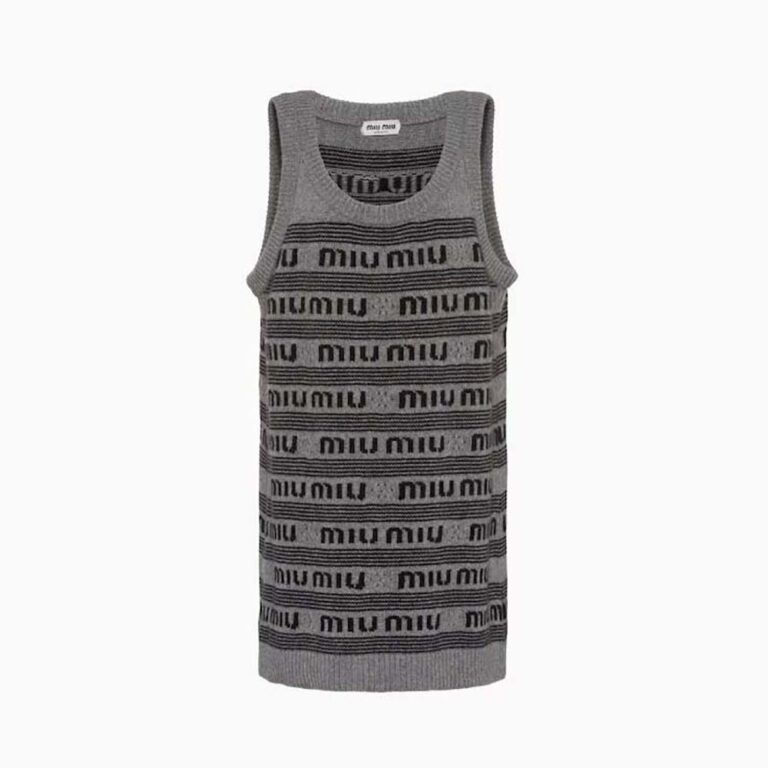 Miu Miu Women Cashmere Dress with Intarsia-Knit Logo-Gray