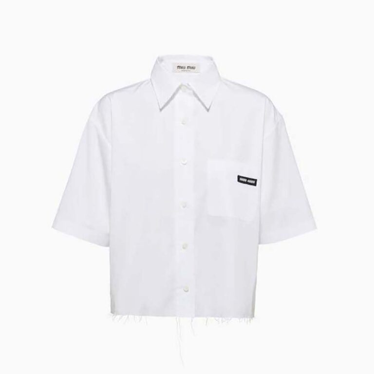Miu Miu Women Poplin Shirt with Sartorial Logo Label-White