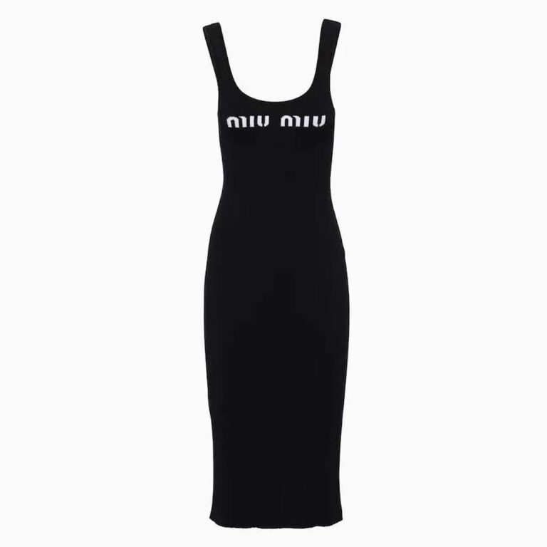 Miu Miu Women Viscose Dress with Intarsia Logo-Black