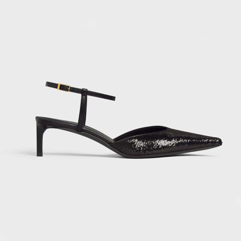 Celine Women Kitten in Sequins and Calfskin-Black